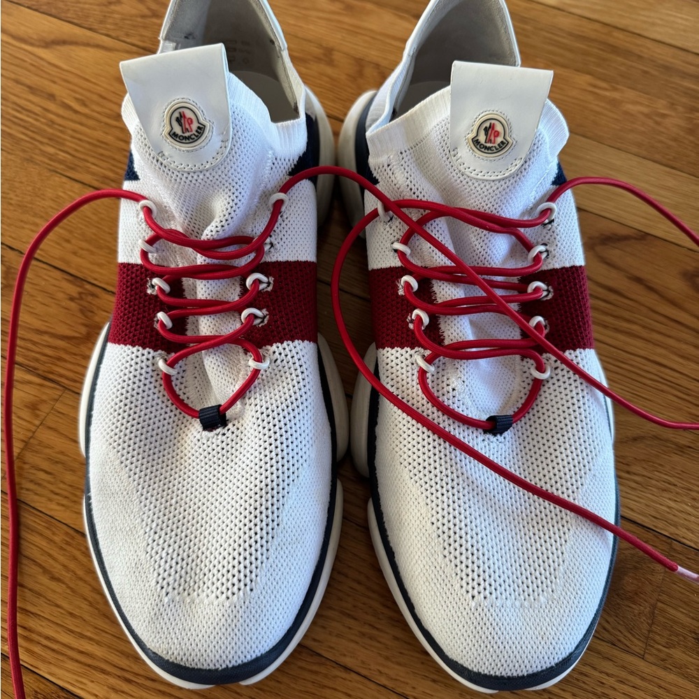 Moncler Men's White and Red Sneakers